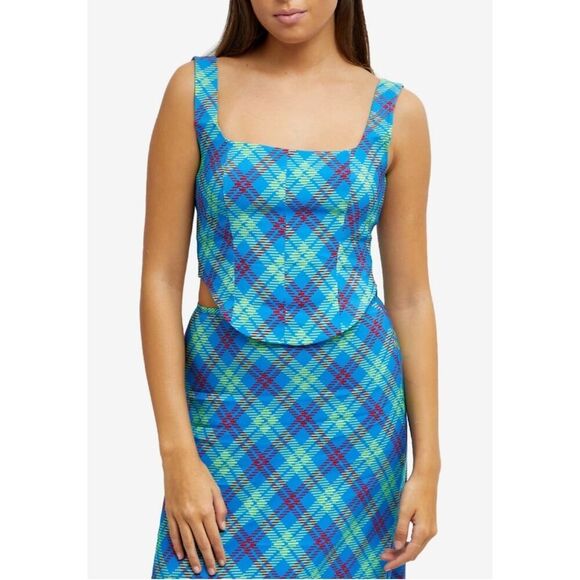 KITRI Women's Ines Check Sleeveless Top in Blue NWT Size US 10 - Picture 2 of 11